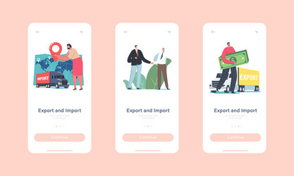 Export or import mobile app page onboard screen vector