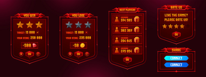 game menu interface ui elements settings boards vector image