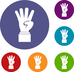 Hand showing number four icons set vector