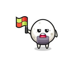 onigiri character as line judge putting the flag vector image