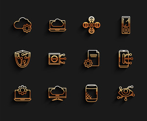 set line laptop and gear computer monitor screen vector image