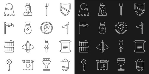 set line medieval flag decree parchment scroll vector image