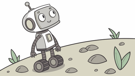 curious robot on an adventure path simple and vector image