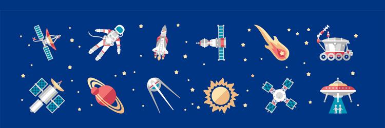 Outer space icon and objects on blue background vector