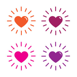 set of heart shape with rays icon isolated flat vector