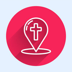 white line map pointer with christian cross icon vector image