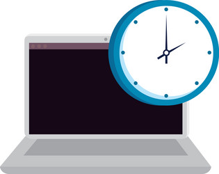 Laptop computer with clock isolated icon vector