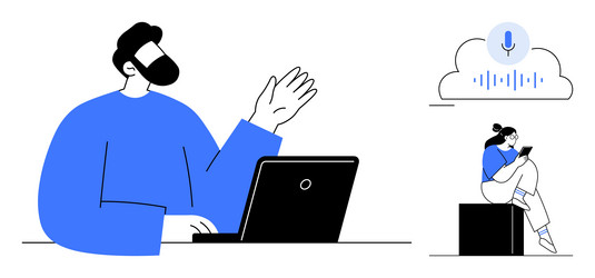 remote communication and voice command interaction vector image