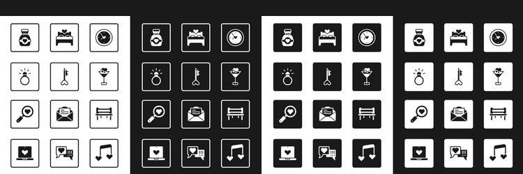 set clock with heart key in shape diamond vector image