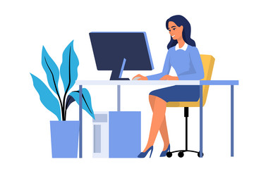 woman use pc desk with computer monitor working vector image