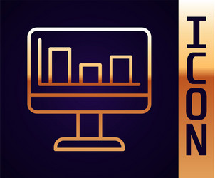 gold line computer monitor with graph chart icon vector image