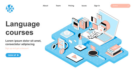 language course isometric concept student learns vector image