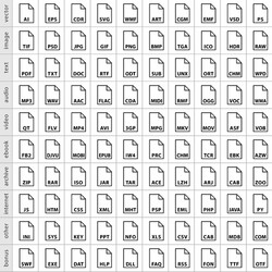 set file types icons in flat style vector image