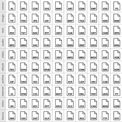 Set file types icons in flat style vector