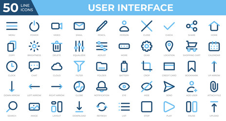 Set of 50 user interface icons in colored line vector