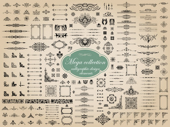 mega collection calligraphic design elements vector image