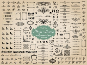 Mega collection calligraphic design elements vector