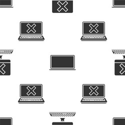 set computer with keyboard and x mark laptop vector image