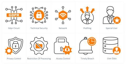 a set of 10 gdpr icons as circuit technical vector image