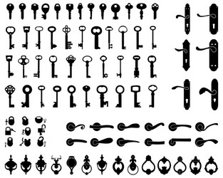 Door handle keys and padlocks vector