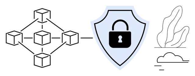 blockchain network connected to shield with lock vector image