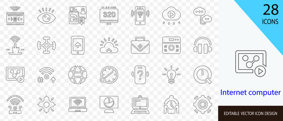 internet computer thin outline icon set vector image