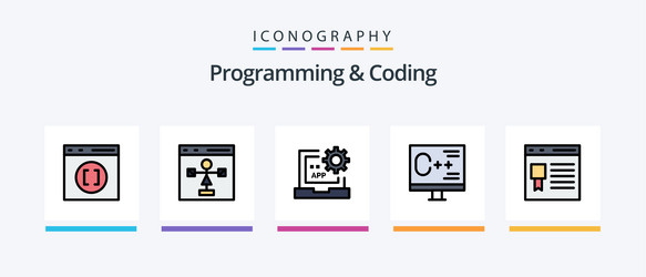 programming and coding line filled 5 icon pack vector