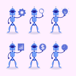 set of six modern robot holding business element vector