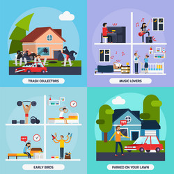 conflicts with neighbors concept icons set vector