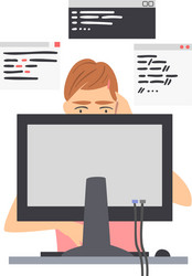 man web developer or programmer working in front vector