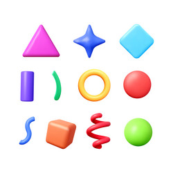 set of different 3d geometric shapes in various vector image