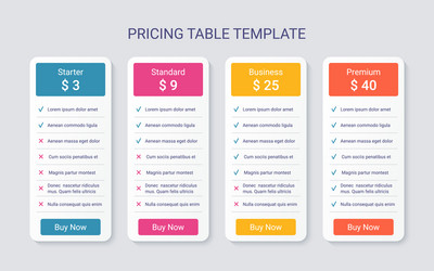 price table template with 4 columns pricing data vector image