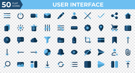 set of 50 user interface icons in flat style menu vector image