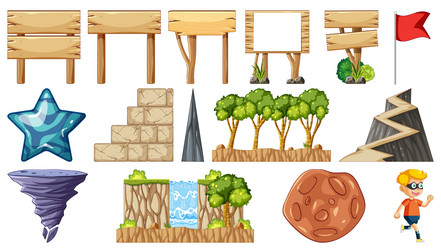 set of isolated game objects and elements vector image