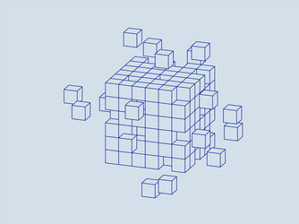 Wireframe cube from small cubes big data concept vector