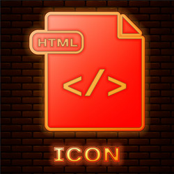 Glowing neon html file document download vector