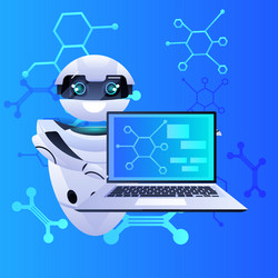 modern robot using laptop artificial intelligence vector image