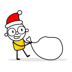 Man pulls a big bag in santa hat and white beard vector