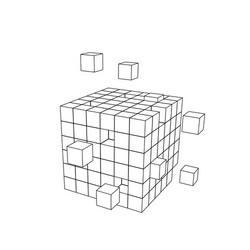 wireframe cube from small cubes big data concept vector