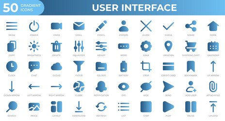 set of 50 user interface icons in gradient style vector image