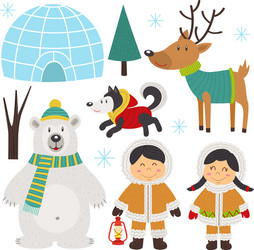 set of isolated arctic elements part 1 vector image