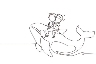 Single one line drawing little boy and girl Vector Image