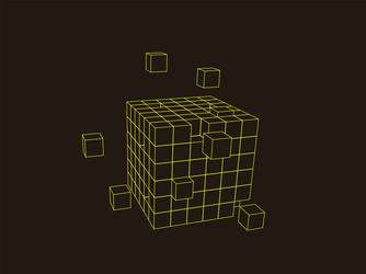 wireframe cube from small cubes big data concept vector image