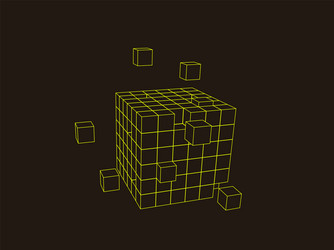 wireframe cube from small cubes big data concept vector