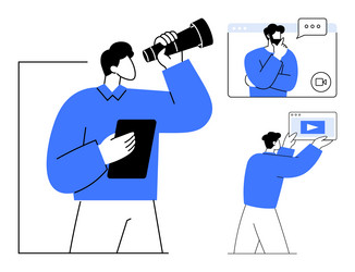 exploring digital communication and video content vector image
