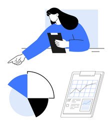 professional analyzing data with pie chart vector image