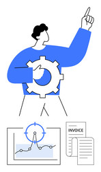 businessman with gear and data chart highlighting vector image