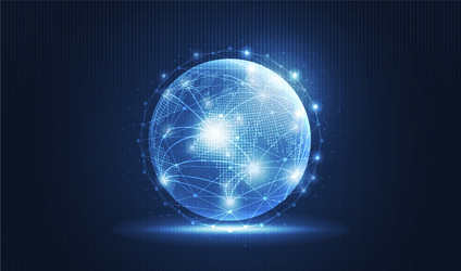 global network technology background with world vector image