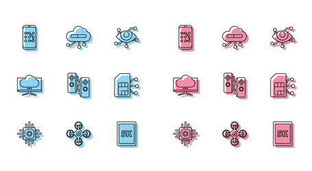 set line processor drone mobile and graphic vector image
