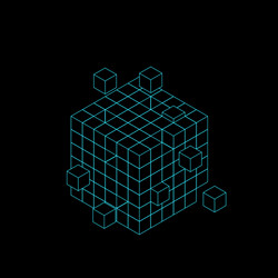 Wireframe cube from small cubes big data concept vector